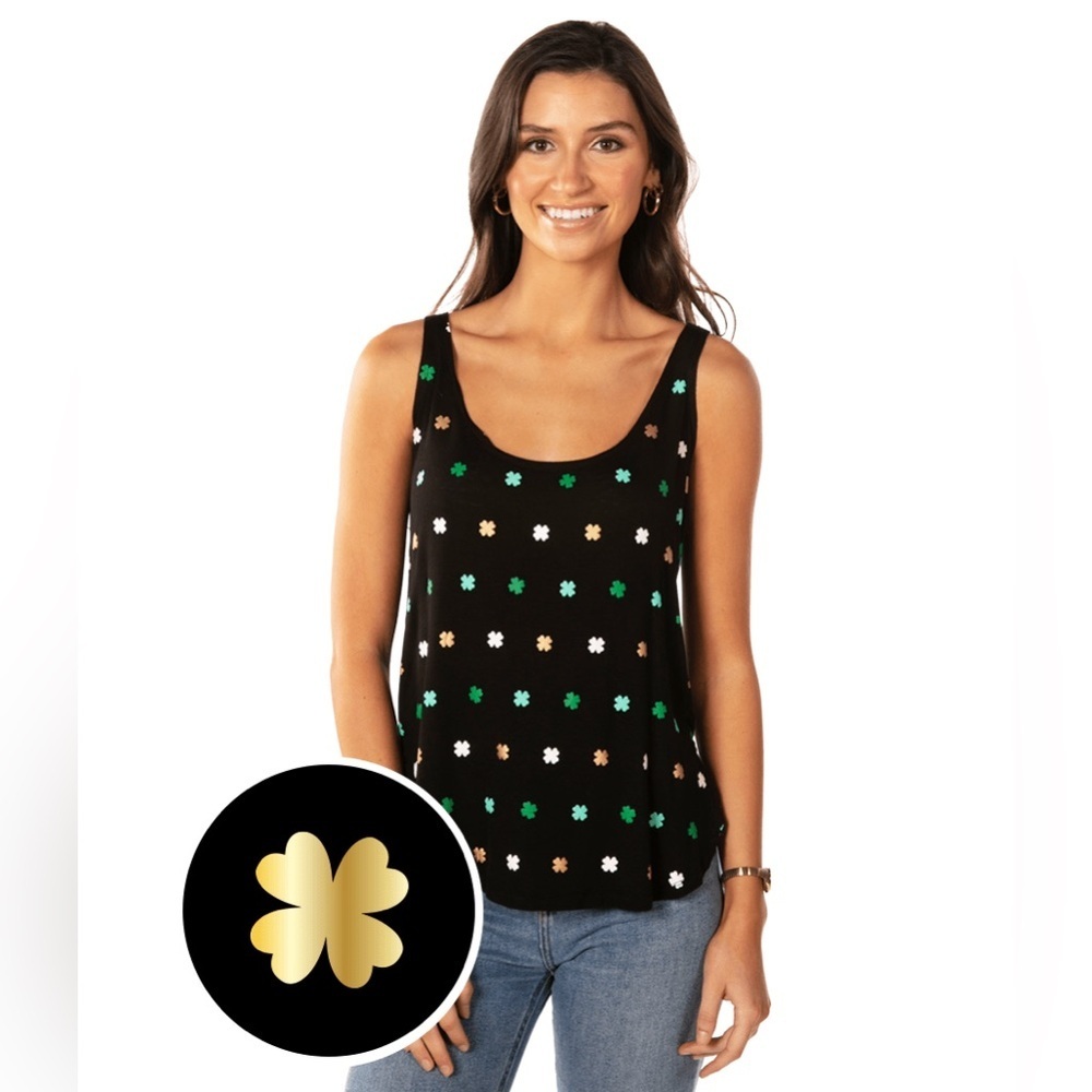 Tipsy Elves All Over Shamrock Clover Tank Top Black Size Large St Patrick’s Day